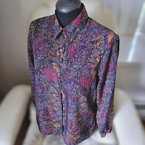 Vtg 90s multicolour snakeskin print button-down blouse - Picture 1 of 15
